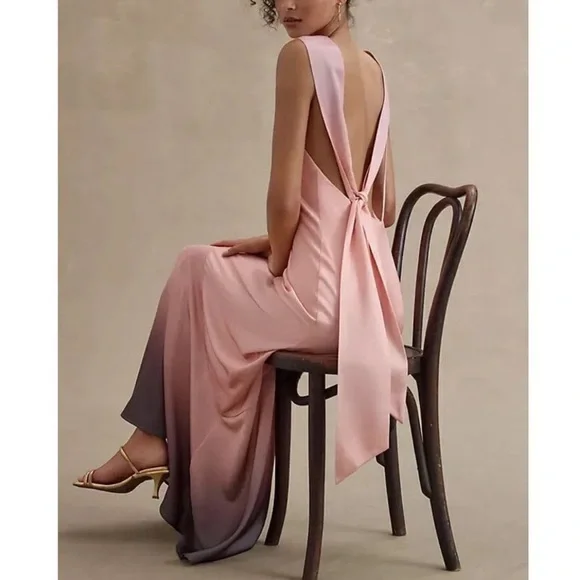 Significant Other Women's Lana Tie Back Pink Ombre Cowl Neck Satin Maxi  Dress 10